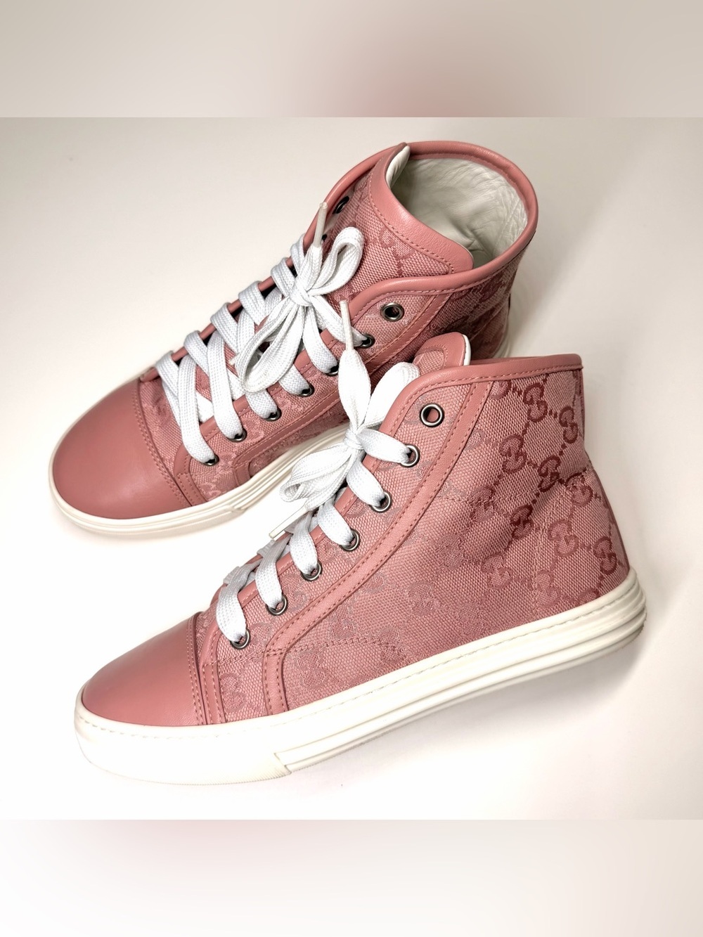 Gucci Women's GG High "Logo Print - Soft Pink" Sneakers Size- 36 - Picture 8 of 13